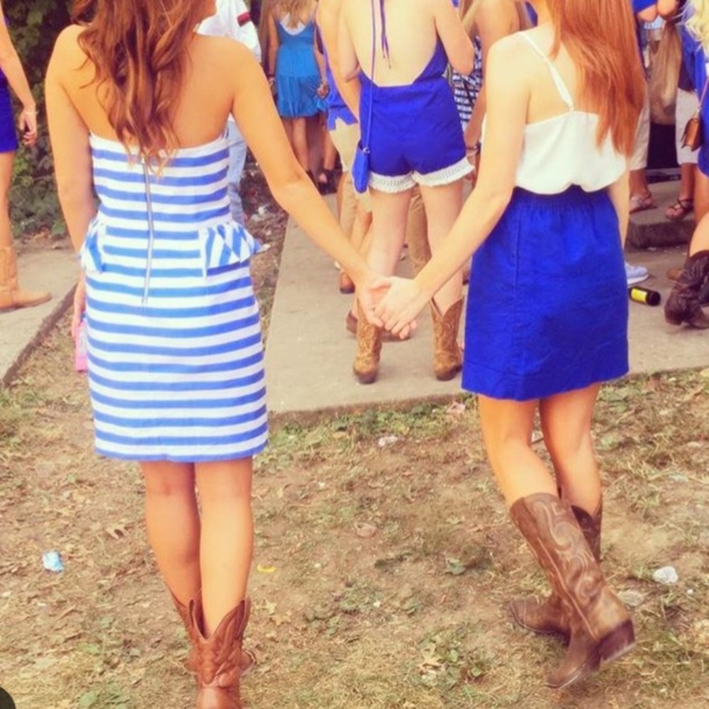 Lilly Pulitzer peplum blue and white striped dress